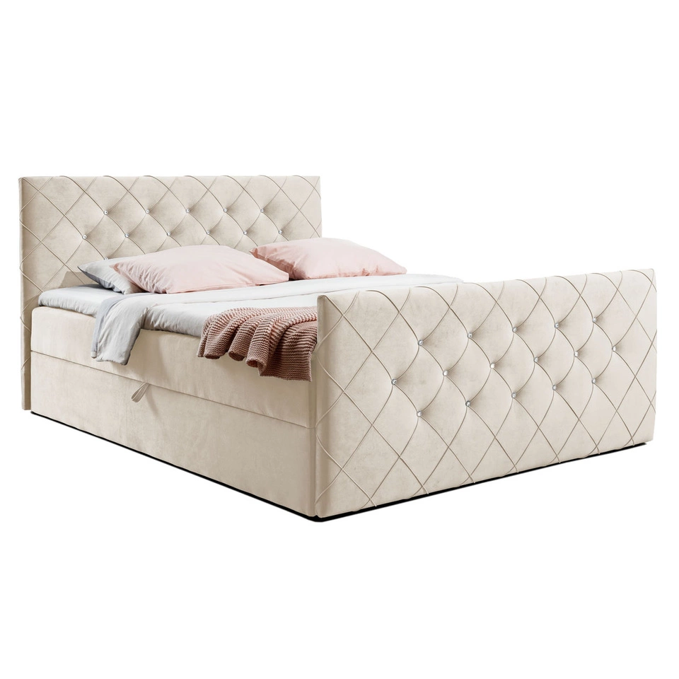 Boxspringbett 120x200 mit Zwei Bettkästen und Topper Limbo - Creme