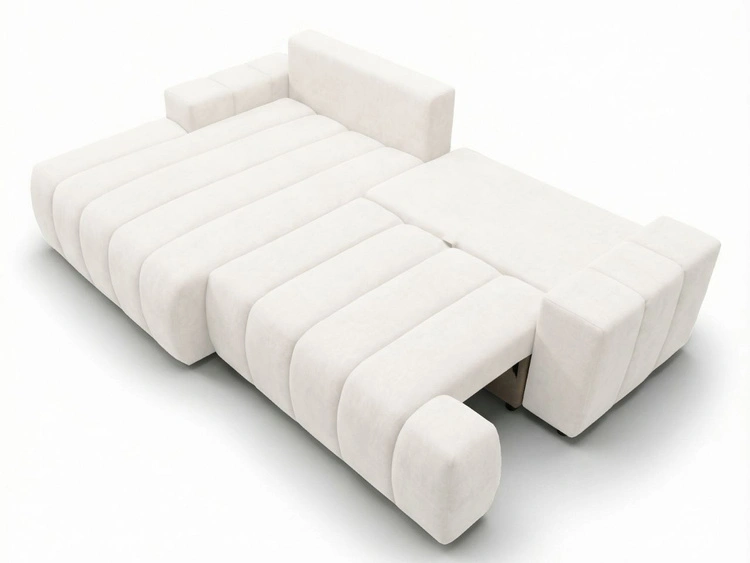 Ecksofa L-Form Links mit Schlaffunktion und Bettkasten Caleo Creme