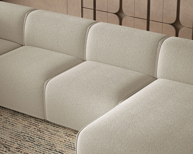 Wohnlandschaft Links Belluno Bouclé-Stoff Beige
