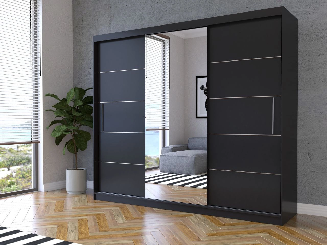 Kleiderschrank mit Spiegel Alma Schwarz