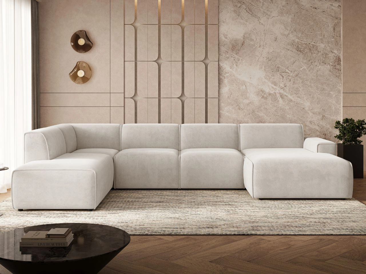 Wohnlandschaft Links Belluno Hellbeige