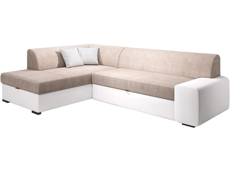 Ecksofa L-Form Links mit Schlaffunktion und Bettkasten Fresto Hellbraun Weiß