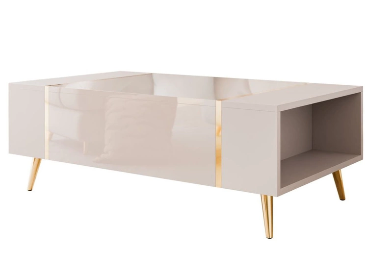 Couchtisch auf goldenen Beinen im Glamour-Stil Lunelie Kaschmir Hochglanz