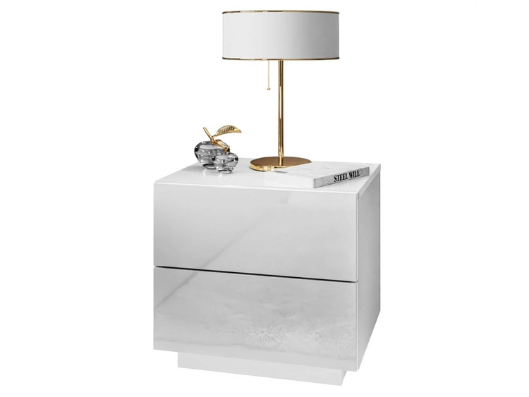 Nachttisch mit zwei Schubladen Nuveo Lux Weiß Hochglanz