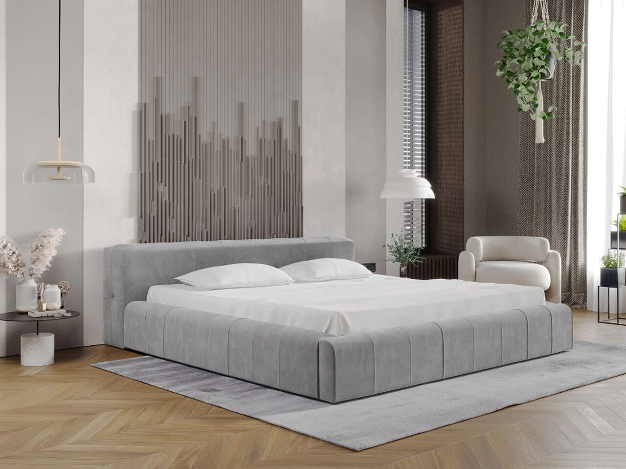 Polsterbett mit Bettkasten und Lattenrost 140x200 Lipari Grau