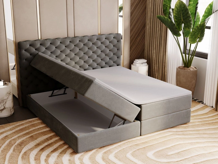 Boxspringbett mit Bettkasten 200x200 Bergamo Dunkelgrau