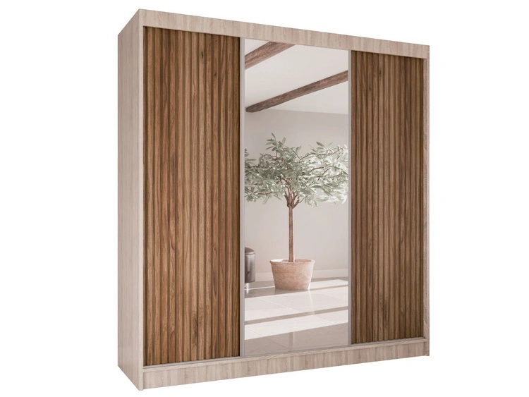 Schiebetürenschrank mit geriffelter Front und Spiegel 200 cm Rivas Eiche Sonoma, Catania