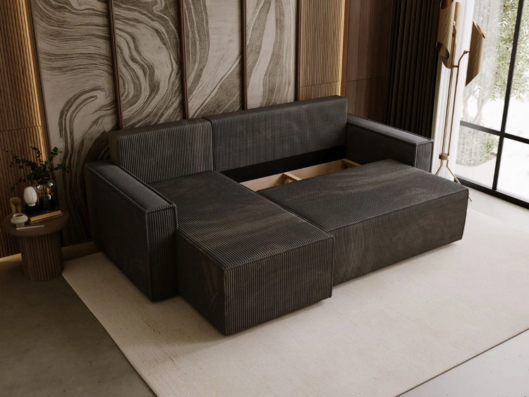 Modernes Ecksofa mit Schlaffunktion und Stauraum Prato L Dunkelgrau