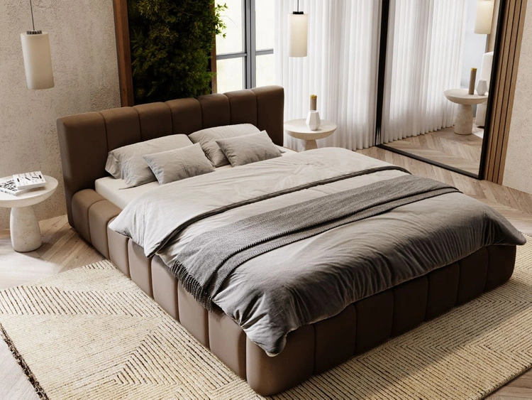 Polsterbett mit Bettkasten und Lattenrost 140x200 Split Braun