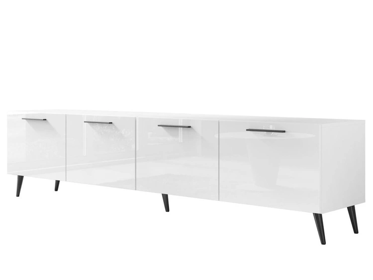 TV-Lowboard mit Türen auf Schwarzen Metallbeinen 200 cm Noaé Weiß Hochglanz