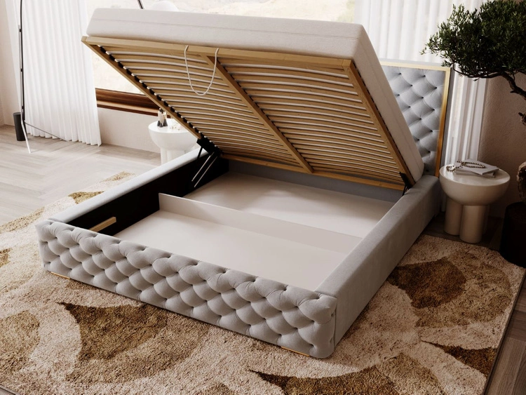 Polsterbett mit Bettkasten und Lattenrost 120x200 Wave Grau