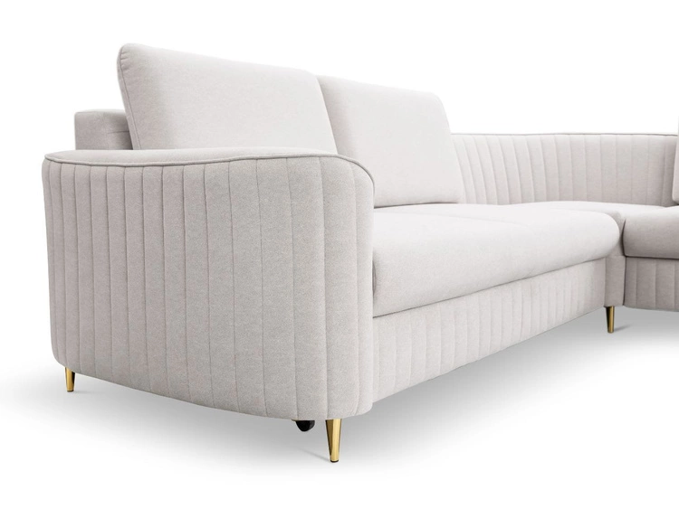 Ecksofa L-Form Links mit Schlaffunktion und Bettkasten Limon Creme