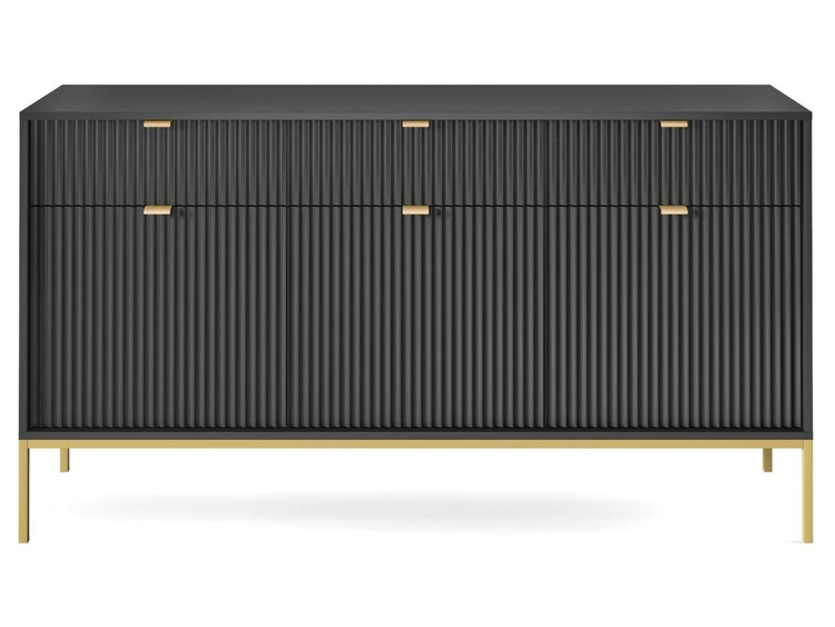 Kommode mit Türen und Schubladen Amber Schwarz, Gold Frame
