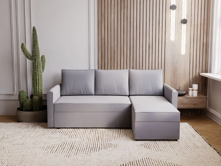 Ecksofa L-Form mit Schlaffunktion und Bettkasten Vasto Grau