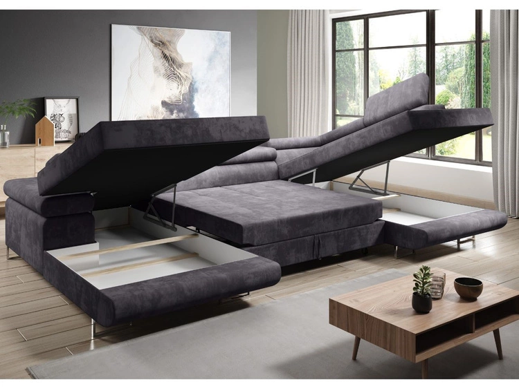 Wohnlandschaft Rechts mit Schlaffunktion und Bettkasten Solam U Gelb