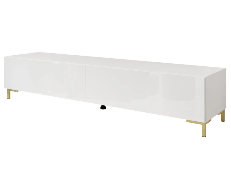 TV-Lowboard mit zwei Türen auf goldenen Beinen 175 cm mit LED-Beleuchtung Sorelle Weiß Hochglanz