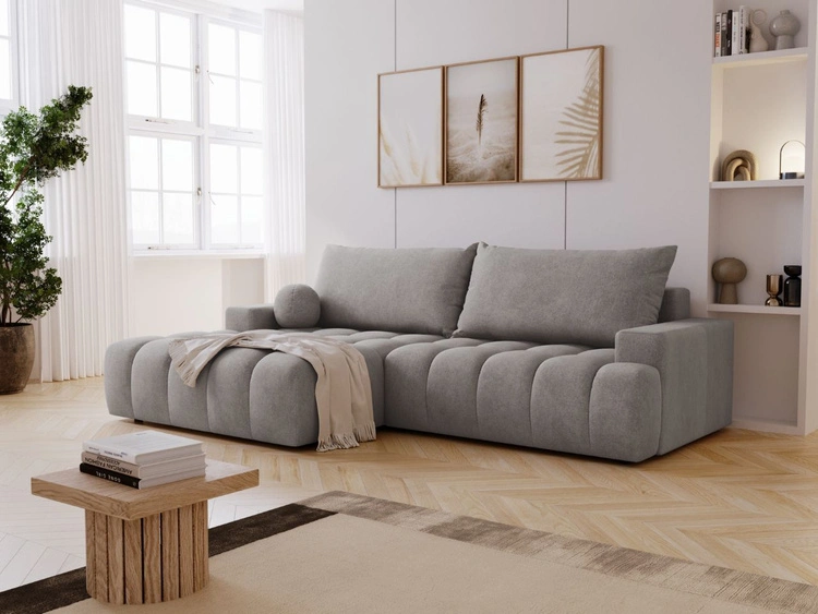 Ecksofa L-Form mit Schlaffunktion und Bettkasten Havi Links Grau