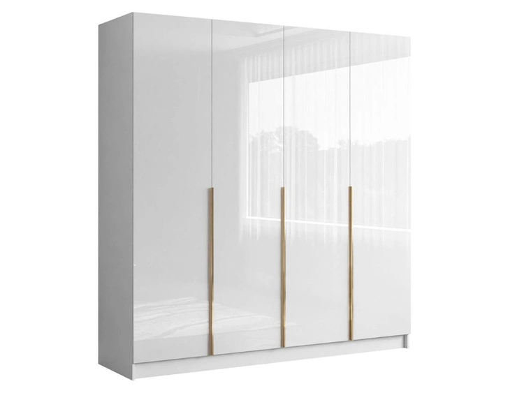 Viertüriger Kleiderschrank mit Drehtüren Ameli Weiß Hochglanz