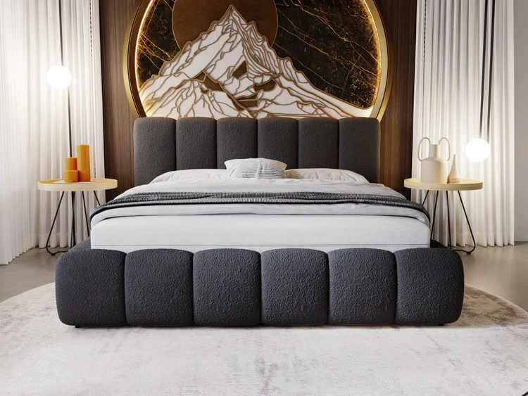 Polsterbett ohne Bettkasten mit Lattenrost 200x200 Cloud aus Bouclé-Stoff Schwarz