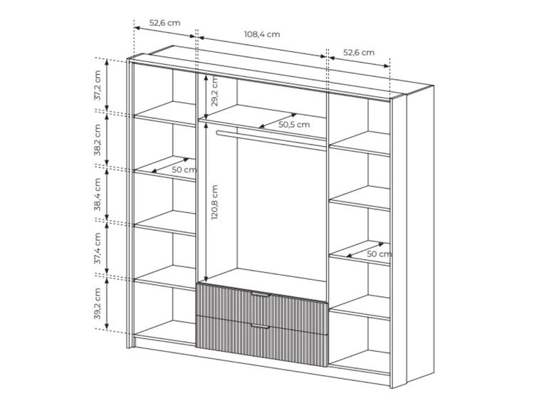 Kleiderschrank mit Spiegel Bolzano Baltische Eiche, Schwarz