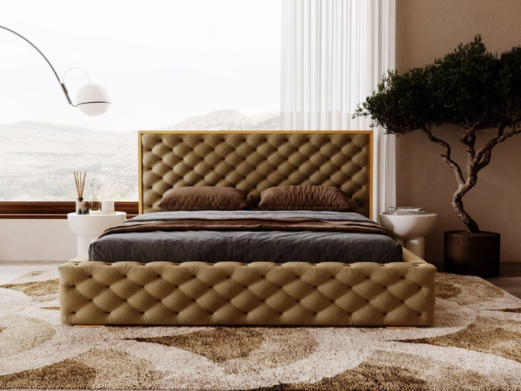 Polsterbett mit Bettkasten und Lattenrost 180x200 Wave Braun