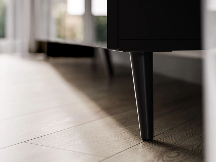 TV-Lowboard mit Türen und LED-Beleuchtung auf Schwarzen Metallbeinen 200 cm Noaé Schwarz Hochglanz