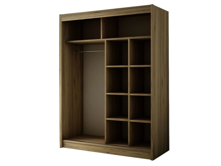 Schiebetürenschrank mit Sprossen 150 cm mit LED-Beleuchtung Ponti Eiche Sonoma, Weiß