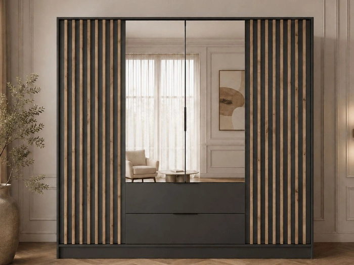 Kleiderschrank mit Spiegel 206 cm Macron Graphit, Artisan Eiche