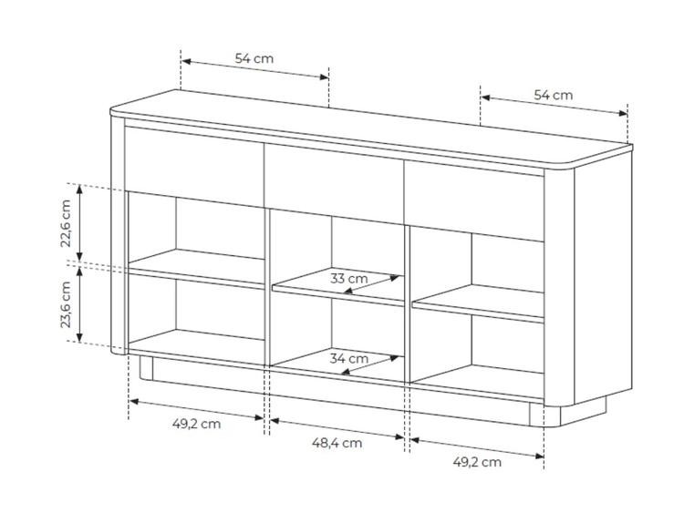 Kommode mit Türen und Schubladen 160 cm Fascino Eiche Cremona, Schwarz