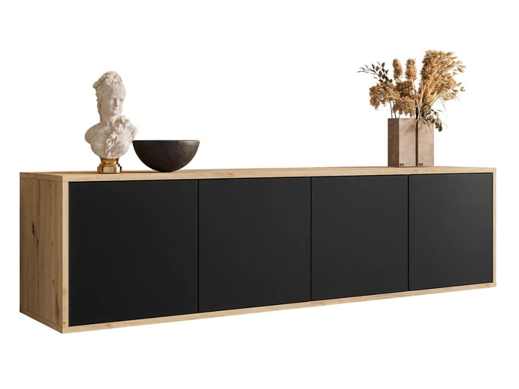 Hängendes TV-Lowboard mit Türen Vivance Schwarz und Eiche Artisan