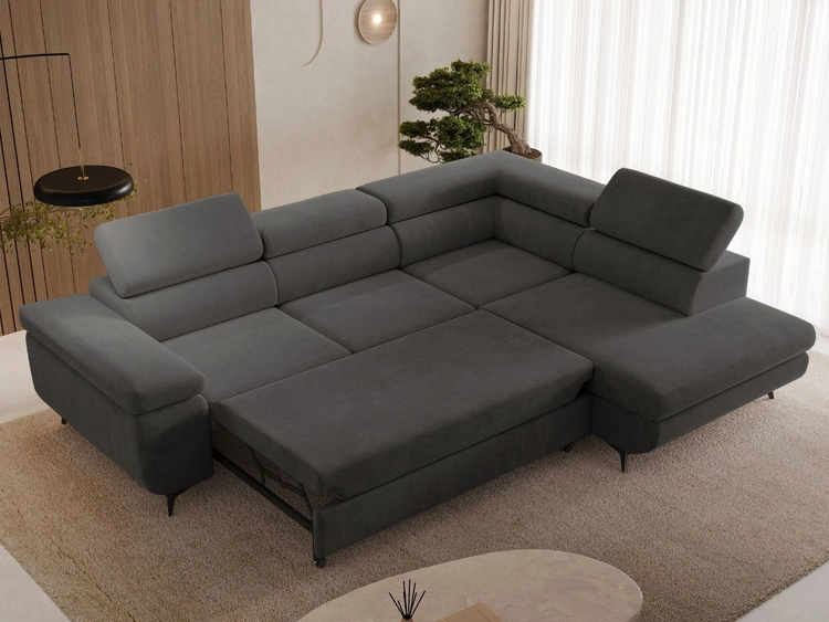 Ecksofa L-Form mit Schlaffunktion und Bettkasten Argon Rechts Dunkelgrau