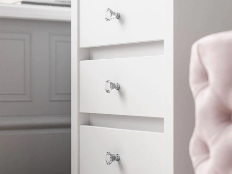 Schminktisch mit Schubladen, Kristallgriffen und LED Nesso Weiß Matt