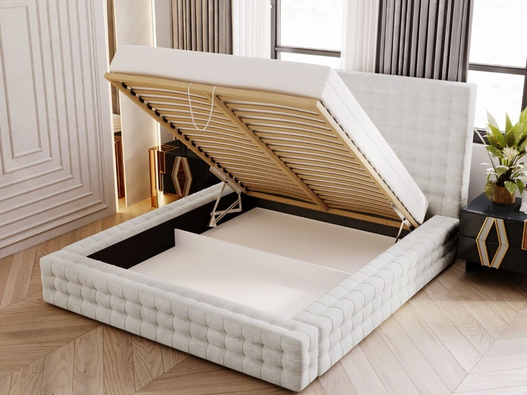 Polsterbett mit Bettkasten und Lattenrost 160x200 Barbados Creme