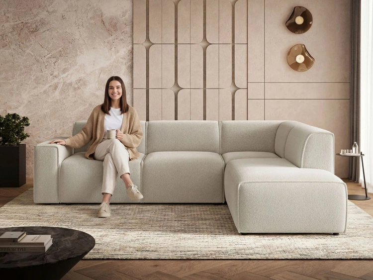 Ecksofa L-Form Rechts Eluno Bouclé-Stoff Beige