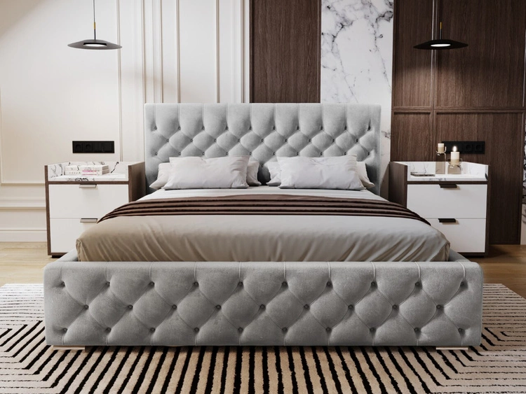 Polsterbett mit Bettkasten und Lattenrost 180x200 Velutto Hellgrau