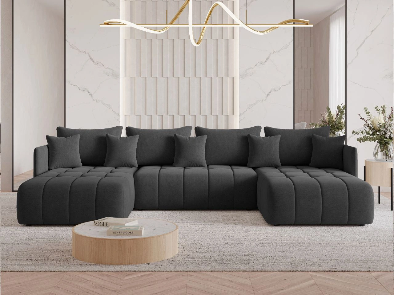 Wohnlandschaft mit Schlaffunktion und Bettkasten Ardi U Anthrazit