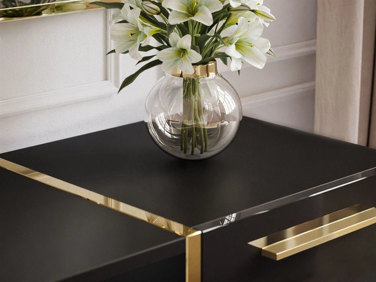 TV-Schrank im Glamour-Stil mit Schränken und Schublade Lunelie Schwarz Hochglanz