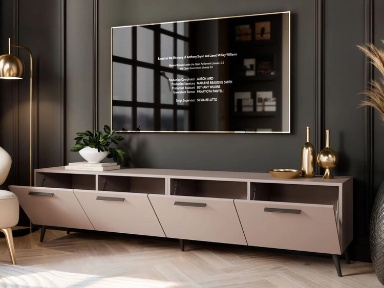 TV-Lowboard mit Türen auf Schwarzen Metallbeinen 200 cm Noaé Kaschmir