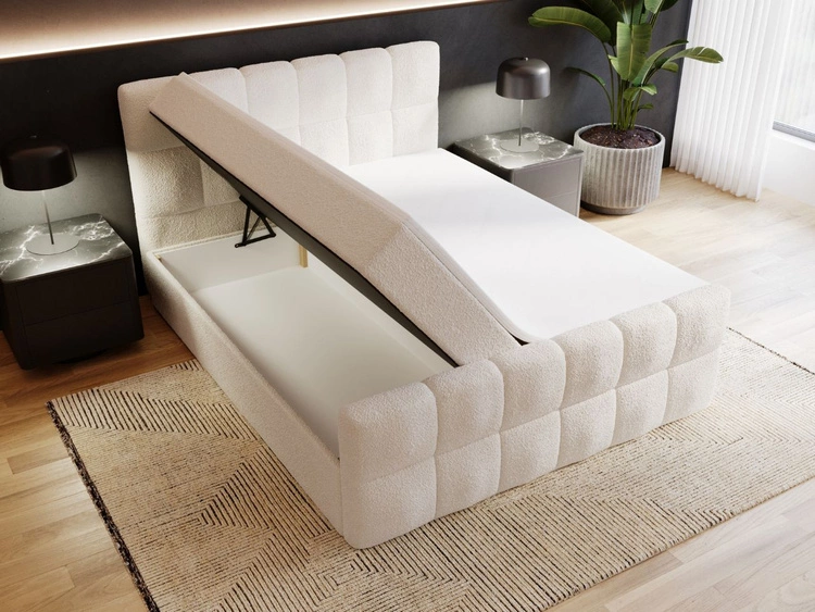 Boxspringbett mit Bettkasten 180x200 Bouclé-Stoff Alicante Beige