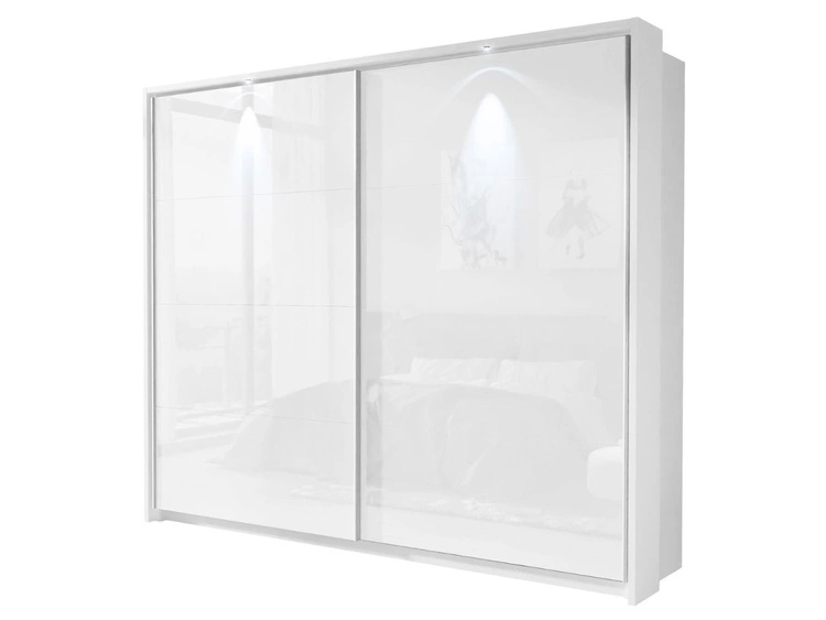 Schwebetürenschrank Zweitüriger mit Aufsatz 254 cm Nuveo Weiß Hochglanz