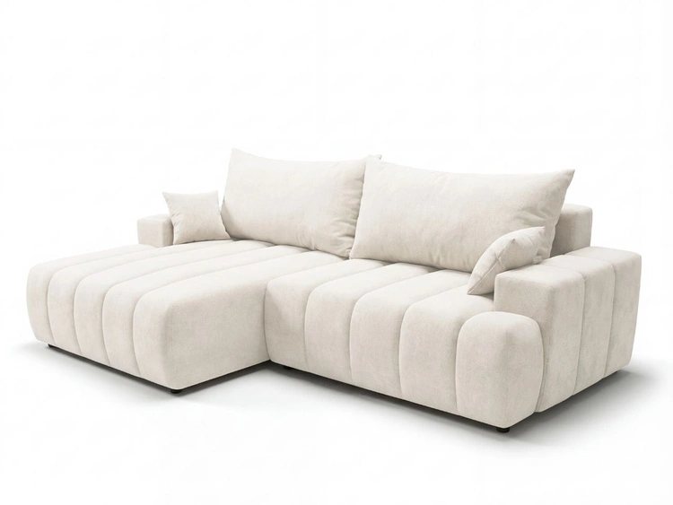 Ecksofa L-Form Links mit Schlaffunktion und Bettkasten Caleo Creme