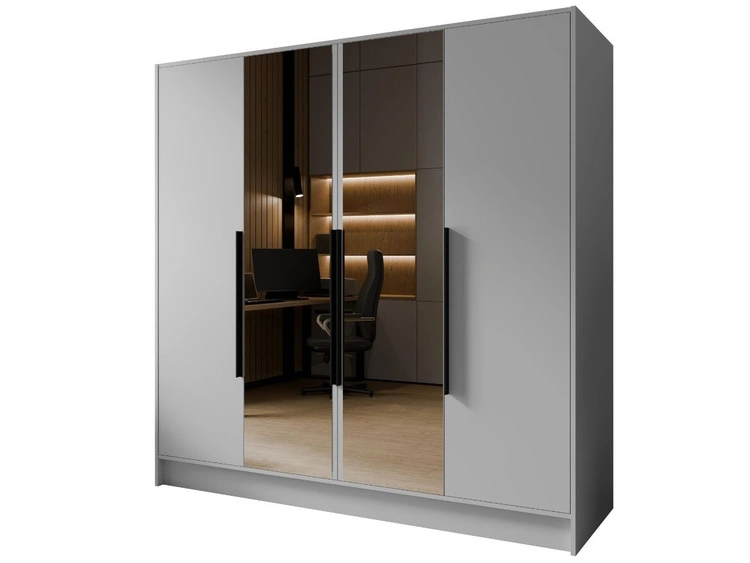 Kleiderschrank mit Spiegel 200 cm Lucca Weiß mit schwarzen Griffen