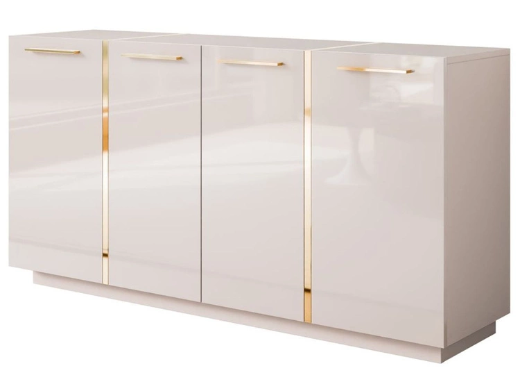 Viertürige Kommode 158 cm Glamour-Stil mit goldenen Griffen Lunelie Kaschmirglanz