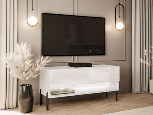 TV-Schrank 90 cm mit LED-Beleuchtung und schwarzen Metallbeinen Aurelie Weiß Hochglanz