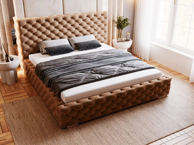 Polsterbett mit Bettkasten und Lattenrost 200x200 Astra Braun