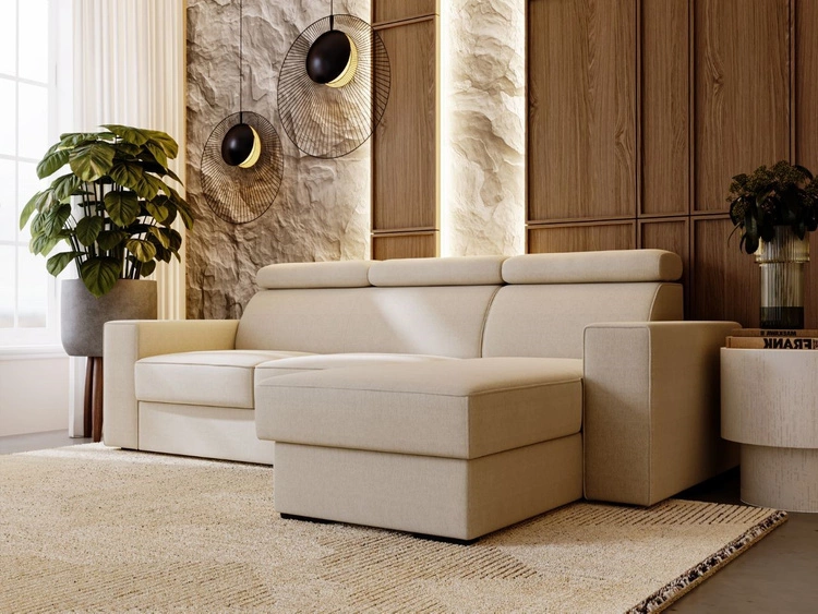 Ecksofa L-Form mit Schlaffunktion und Bettkasten Scala Beige