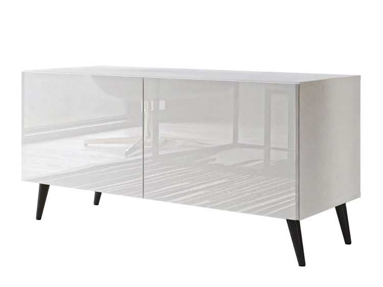 TV-Lowboard mit Türen auf Schwarzen Metallbeinen 100 cm Noaé Weiß Hochglanz