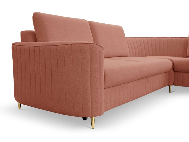 Ecksofa L-Form Links mit Schlaffunktion und Bettkasten Limon Orange