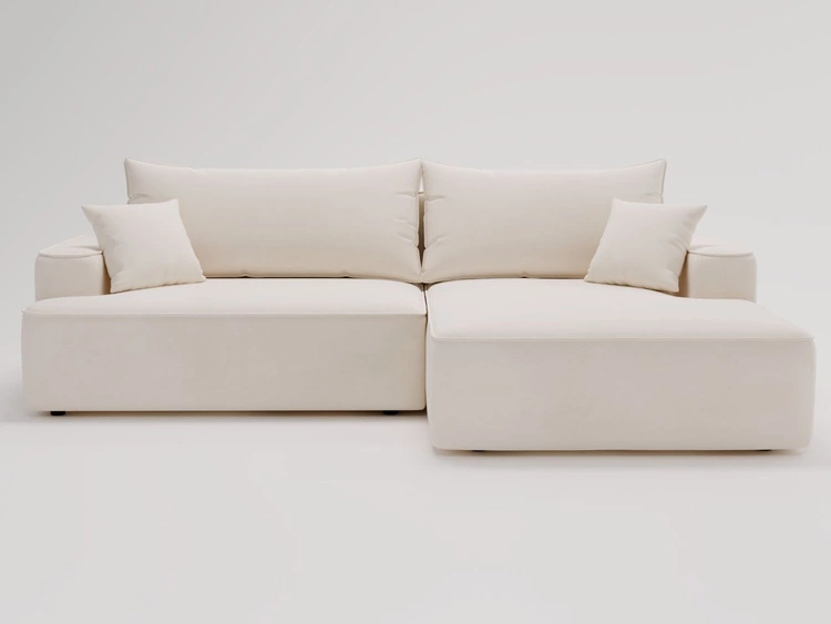 Ecksofa L-Form Rechts mit Schlaffunktion und Bettkasten California Creme