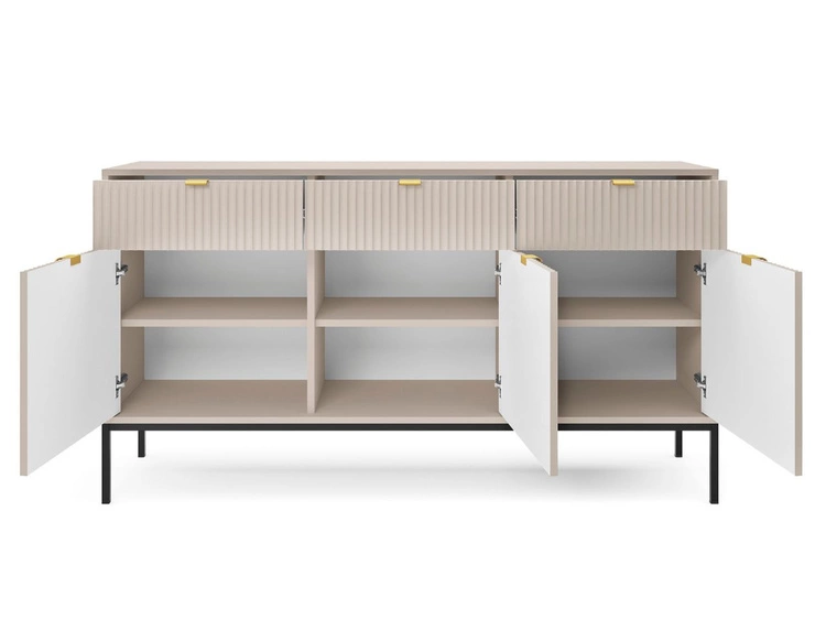 Kommode mit Türen und Schubladen Amber Kaschmir auf schwarzen Beinen